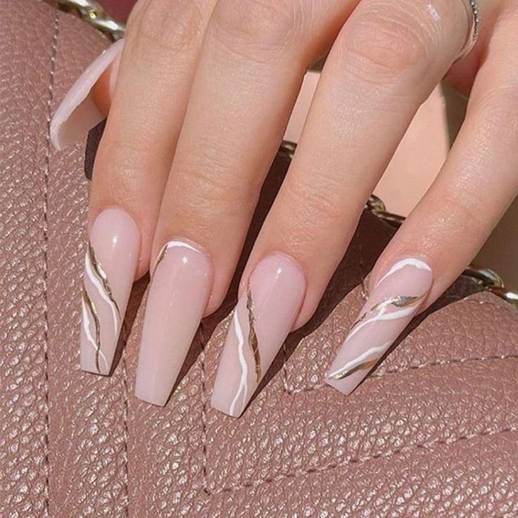 40 Hottest Summer Nails Ideas for 2023 - Gold White Marble