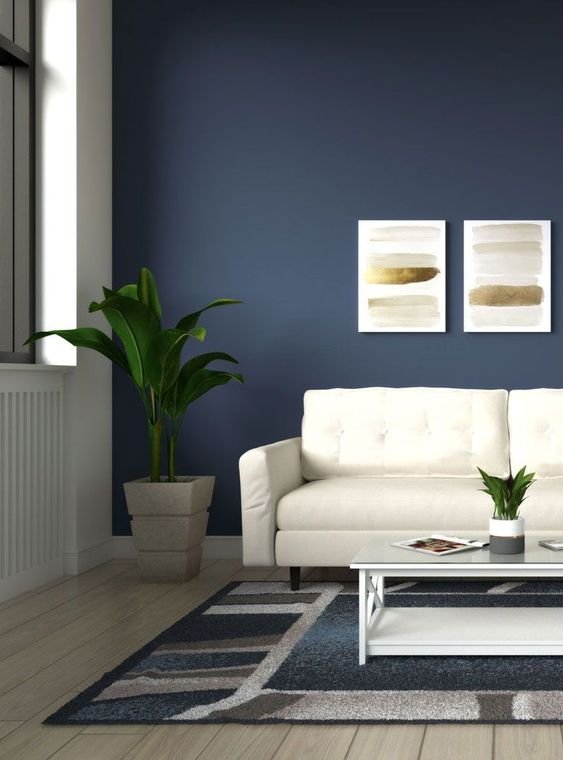 Colors That Go With Dark Blue_ Dark blue and beige living room idea