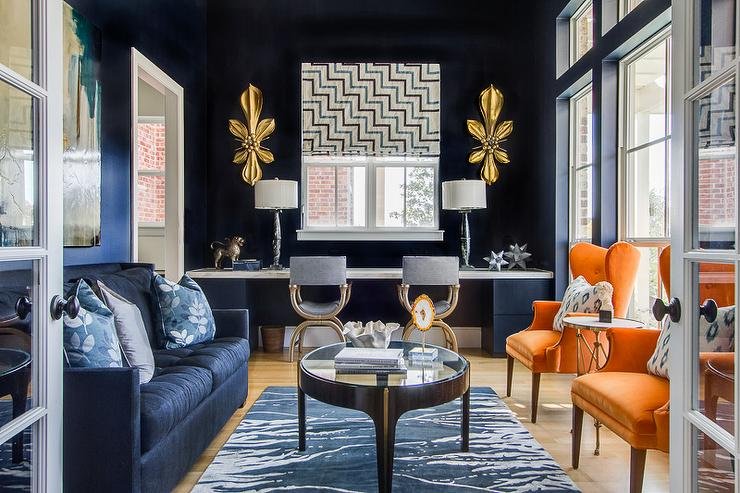 Colors That Go With Dark Blue_ Dark blue and burnt orange living room idea