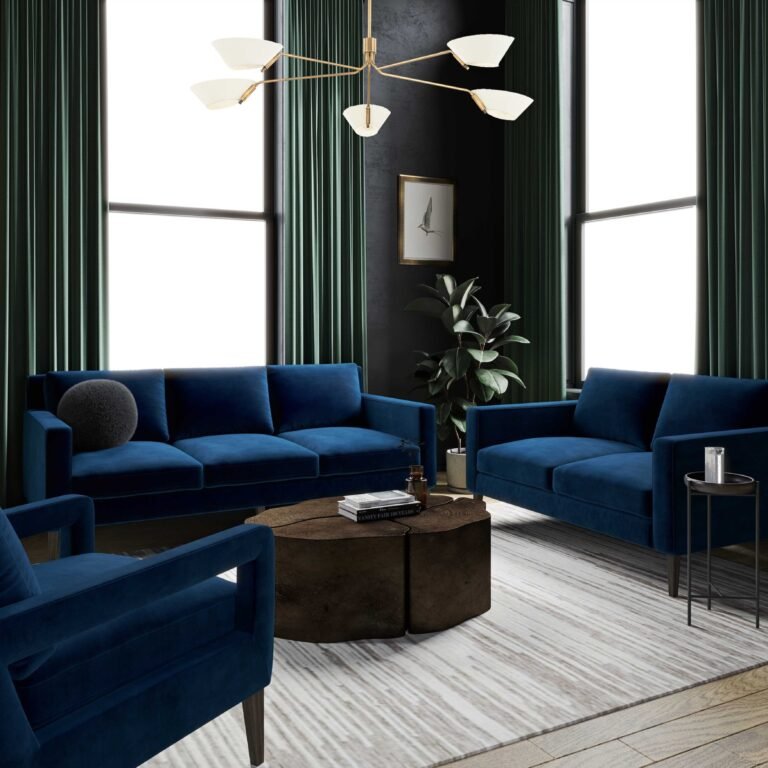 Colors That Go With Dark Blue_ Dark blue and green living room idea